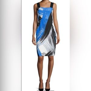 Milly Lorena Brushstroke-Print Sheath Dress, Sapphire NWT, Size 2
